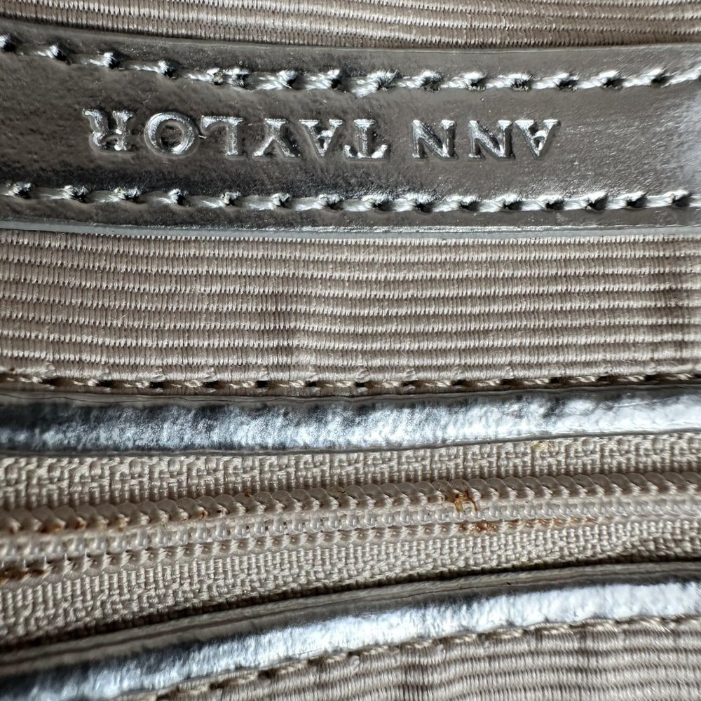 Ann Taylor Mini Satin Black Silver Purse Clutch Modern Design Evening Bag - Picture 6 of 9